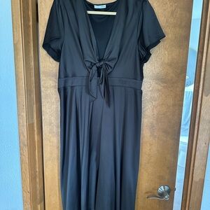 Baltic Born Blue Babydoll Midi Dress with Tie Front and Plunge Neckline